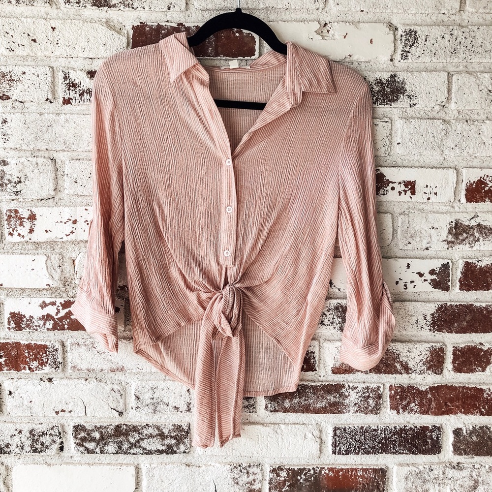 Pink Cropped Button Down